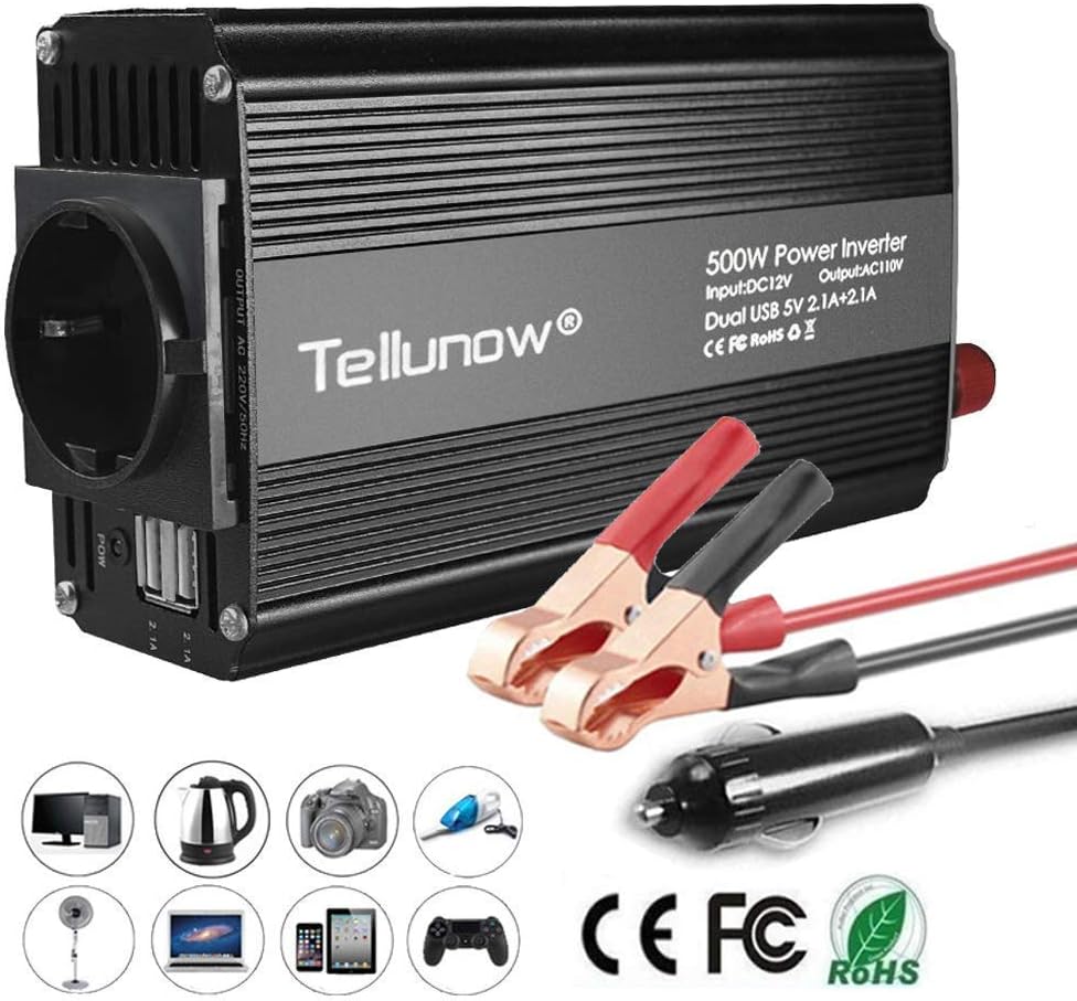 500W Car Power Inverter Dc 12V To Ac 220V 230V 240V Car Converter With 4.2A Usb Port and Car Cigarette Lighter Cable For Smartphones, Tablet, Laptop,Nebulizer