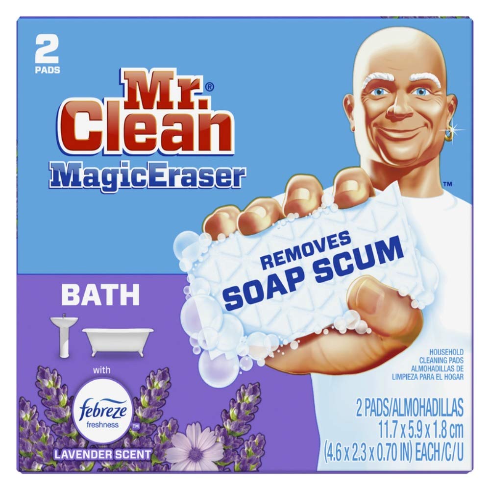 Mr. Clean Magic Eraser Bath with Febreze Lavender scent, Cleaning Pads with Durafoam, 2 count