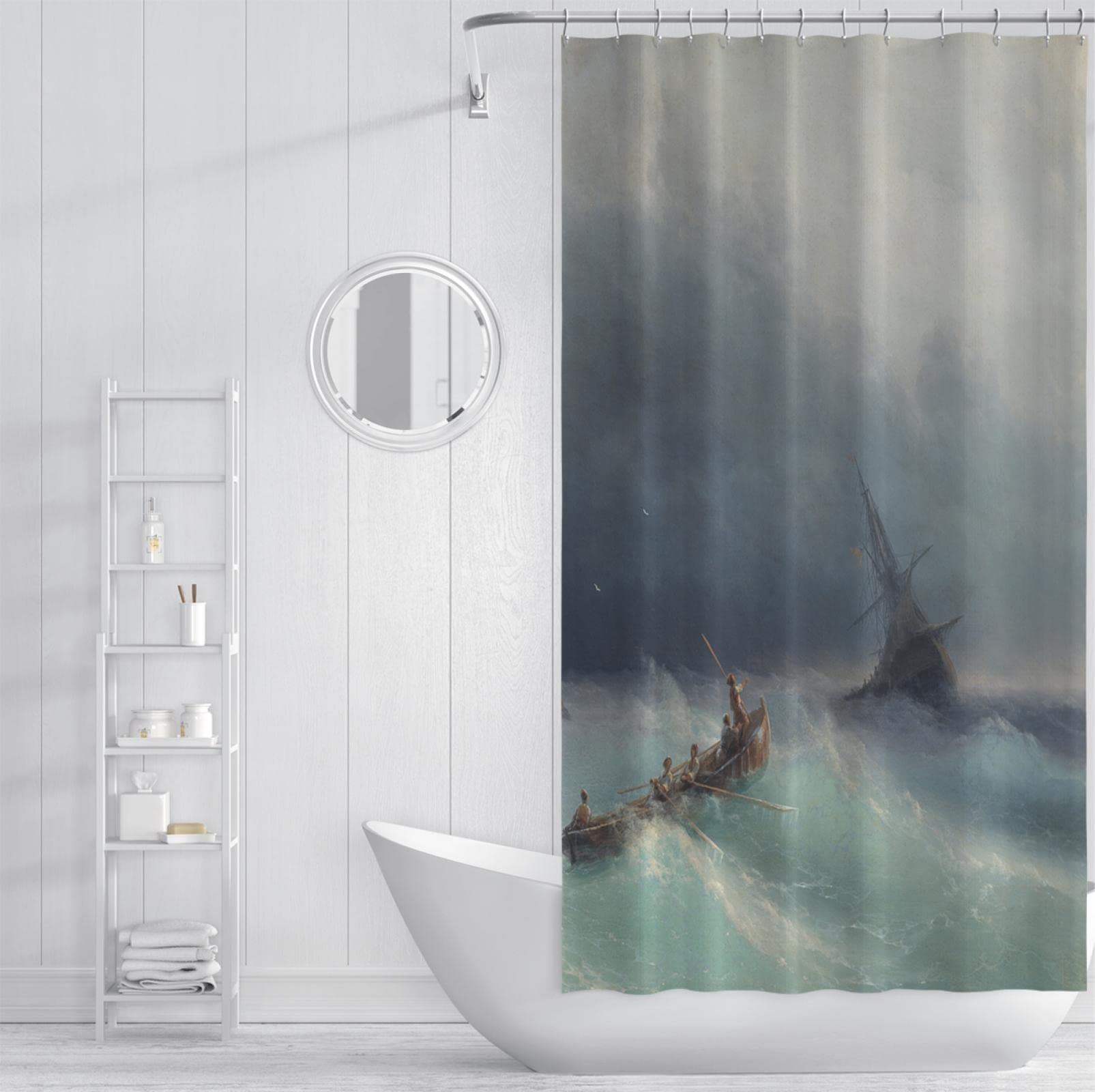Ensembles de rideaux de Douche Blue Sea Avec crochets Rideaux de Douche en Tissu de Polyester imperméable Gris Ciel La tempête Sur la mer par Ivan Aivazovsky 180Bx275Lcm
