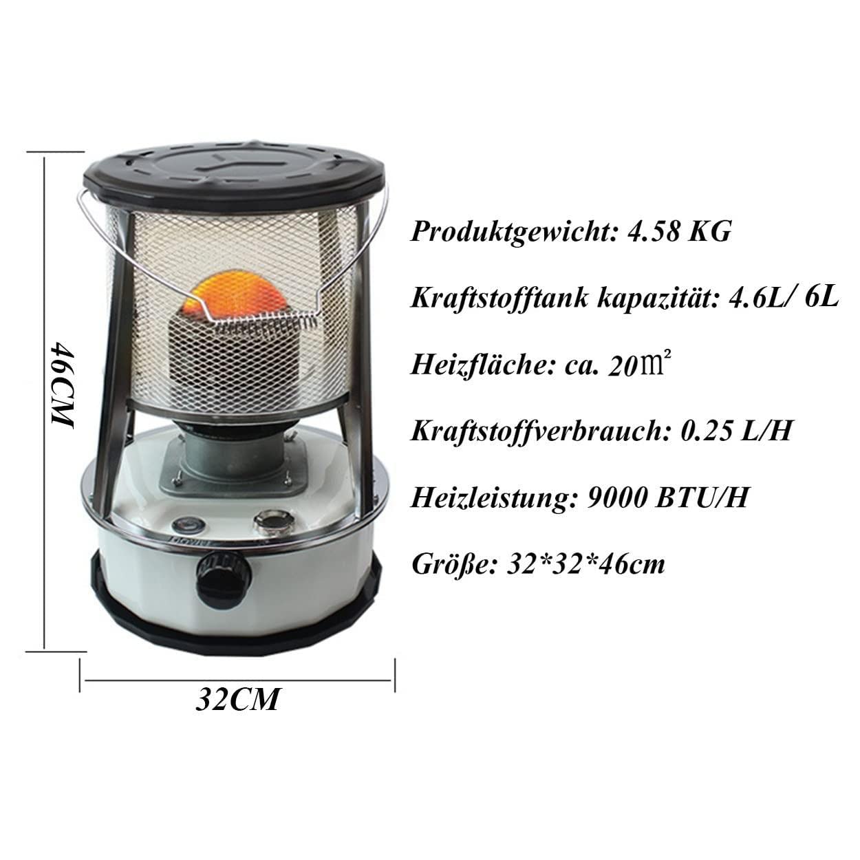 WZFANJIJ Chauffage Mobile À Pétrole avec Mèche pour Bateau, Yacht, Camping Et Randonné, Jusqu'à 20 M²,White