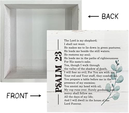 Miniatura 3 de Christian Scripture Salmo 23 Letrero Caja de madera para escritorio, versículo bíblico inspirador, decoración de mesa para el hogar y la sala de