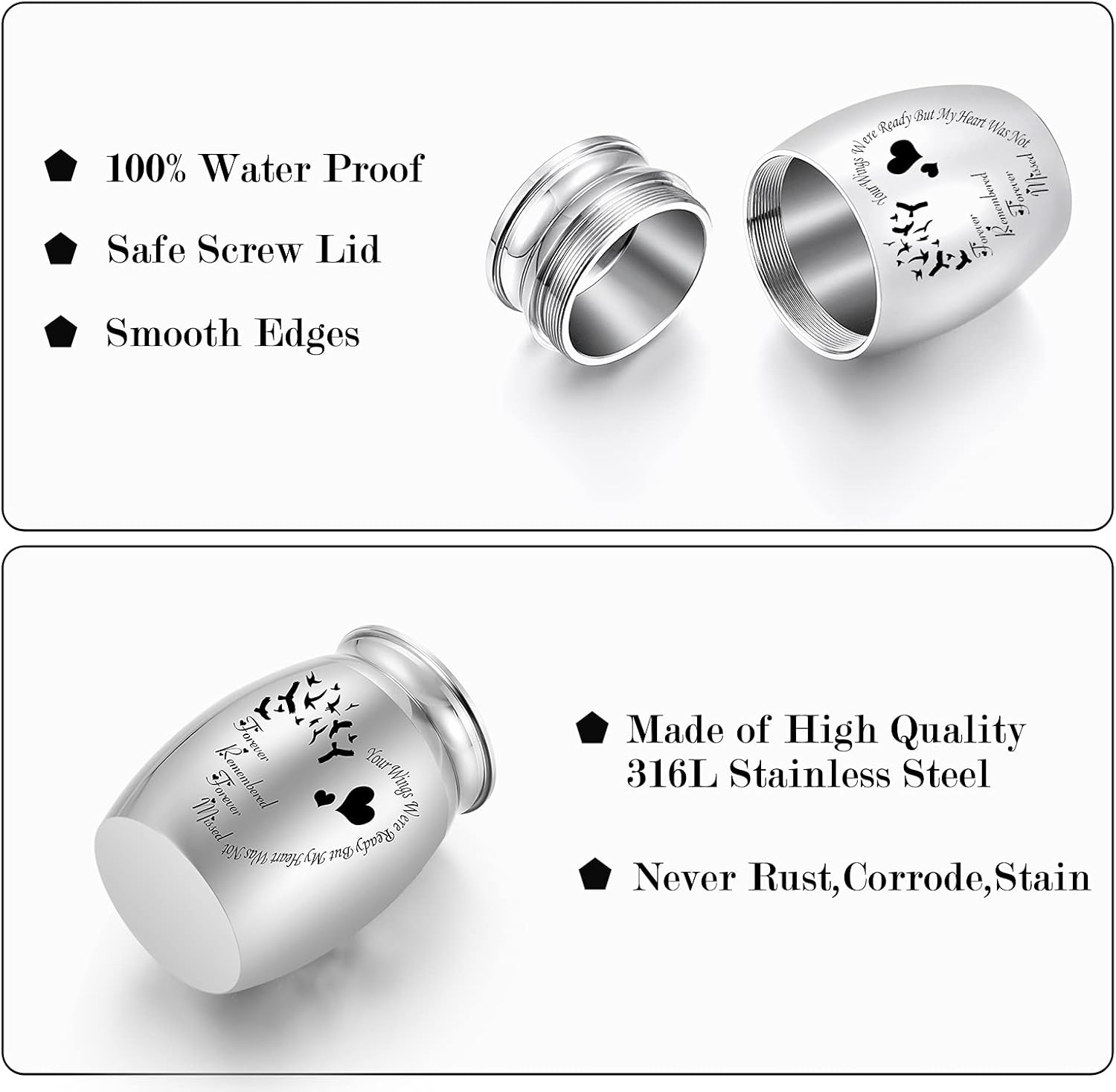 1.57 Inches Small Keepsake Urn for Human Ashes Stainless Steel Mini Urn Heart Small Ash Urn Tiny Ashes Holder Decorative Funeral Urn - Image 5