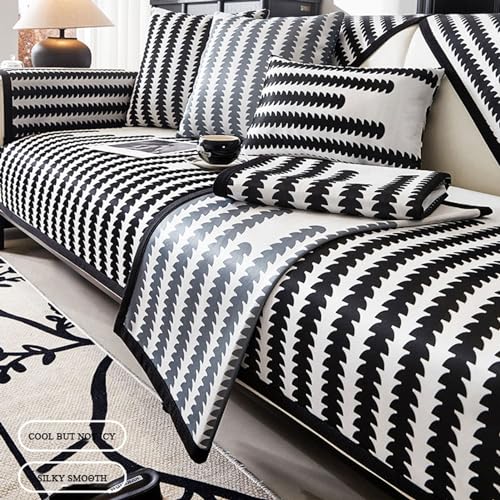 Housse de canapé à chevrons antidérapante pour grand canapé d'angle