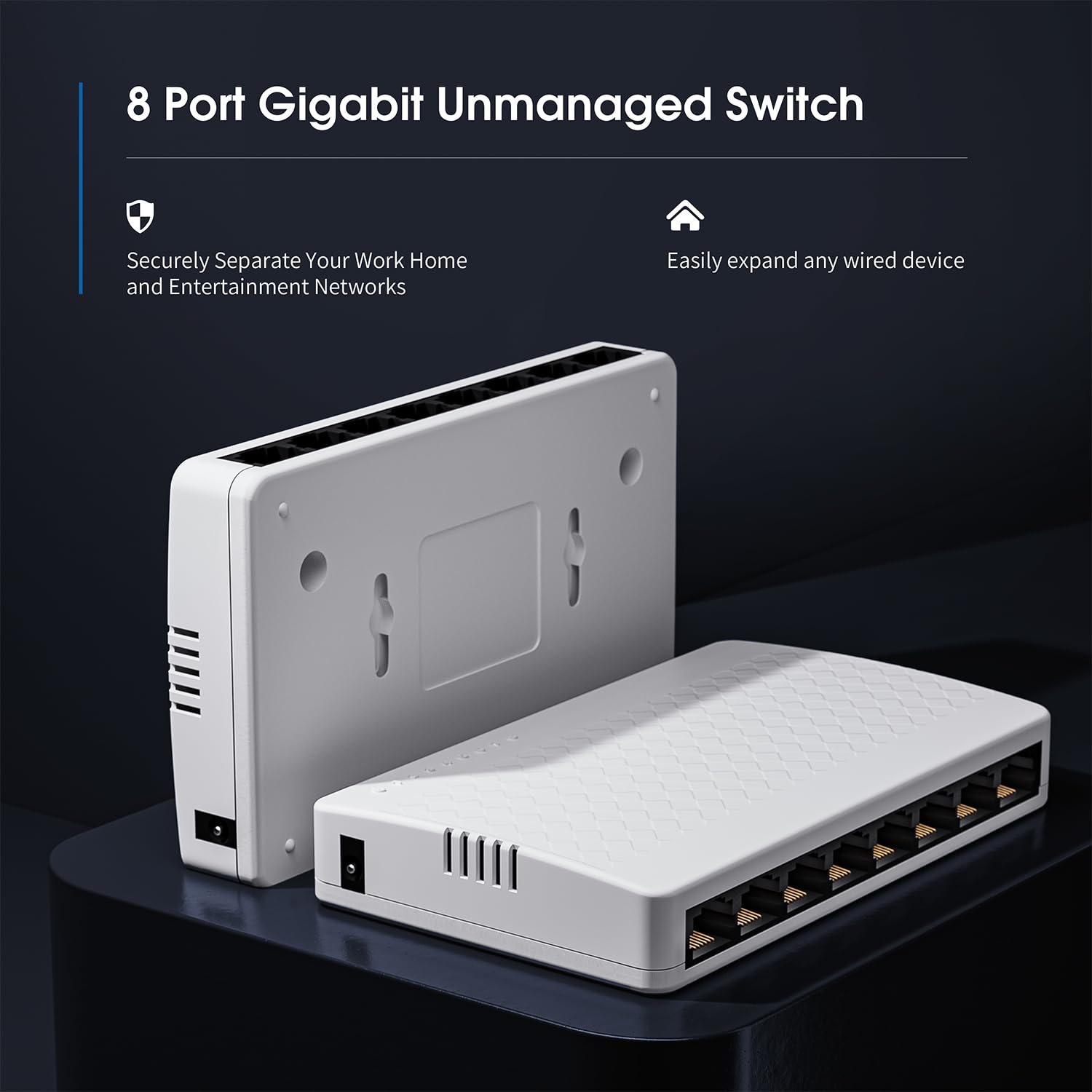 BLIYEE 8 Port Gigabit Ethernet Switch | Desktop Ethernet Splitter | Unmanaged Home Network Switch Hub | Auto-Sensing Ports | Plastic Case | Plug & Play | Fanless Quiet, White