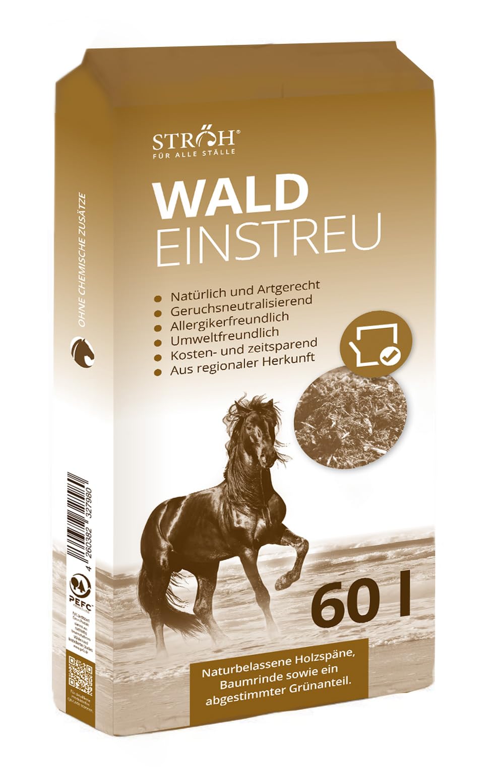 STRÖH Waldeinstreu - Naturbelassene Holzschnitzel - Stall Einstreu 10 x 60L
