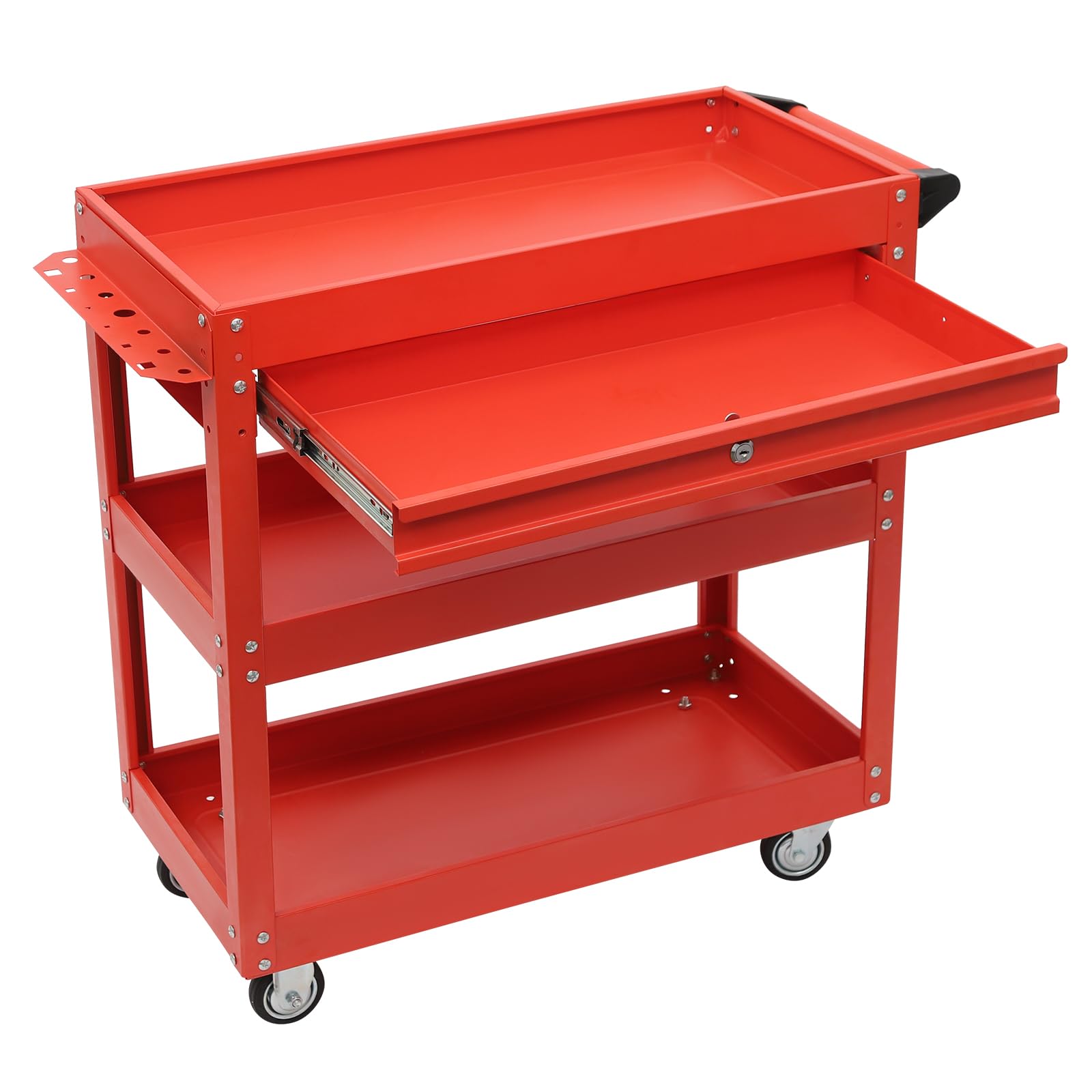 Carrello da officina con 3 ripiani, portata fino a 150 kg | Carrello da officina con ruote, carrello di trasporto con cassetto, per attrezzi garage officina