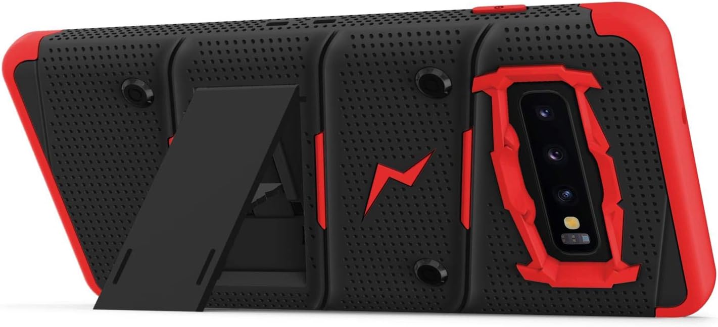 ZIZO Bolt Series for Galaxy S10 Plus Case with Kickstand Holster Lanyard - Black & Red