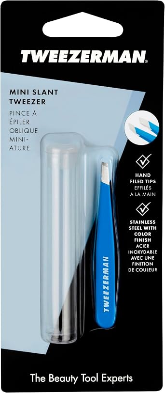 Tweezerman Bahama Blue Mini Slant Tweezer, Stainless Steel (Pack of 1)
