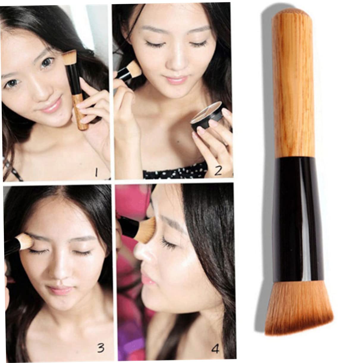 FOMIYES Face Makeup Brush Bezel Style Foundation Concealer Brush Wood Aluminum Tube Nylon 12.3cm Versatile for Cheek Face Random Color