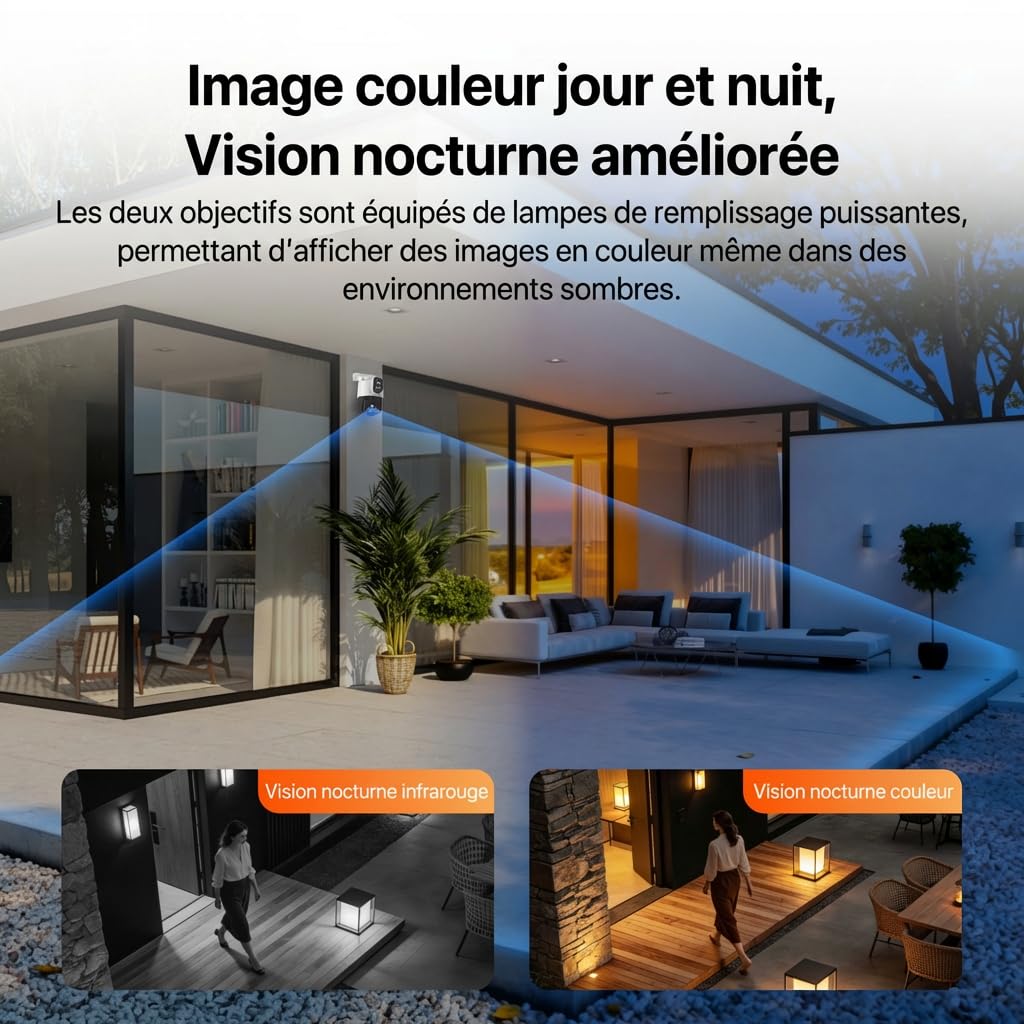 Tenda Caméra de Surveillance Extérieure 5MP+5MP, Détection IA, Vision Nocturne Couleur à 360°, Audio Bidirectionnel, Caméra WiFi Extérieure IP65 avec Alarme de Franchissement de Zone, Stockage Local s