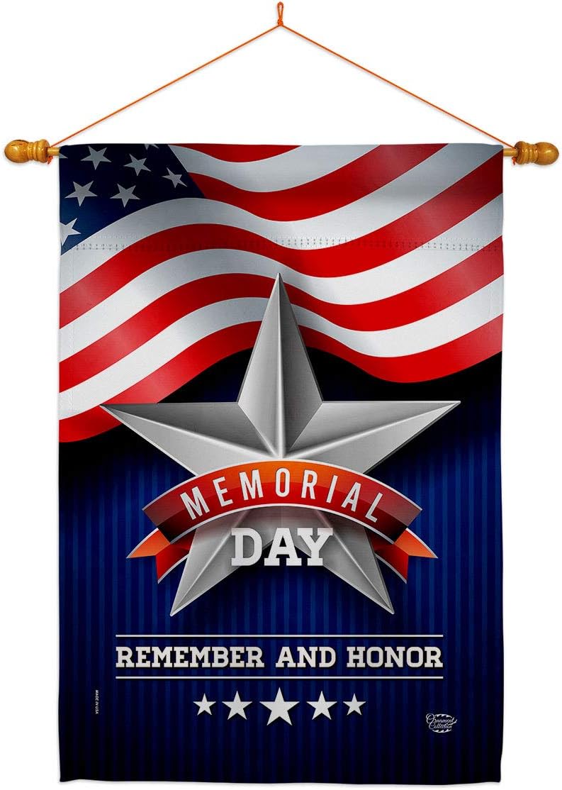 Memorial Day Star House Flag Americana Armed Forces Military Veteran United State American Small Decorative Gift Yard Banner Double-Sided Made In USA 28 X 40