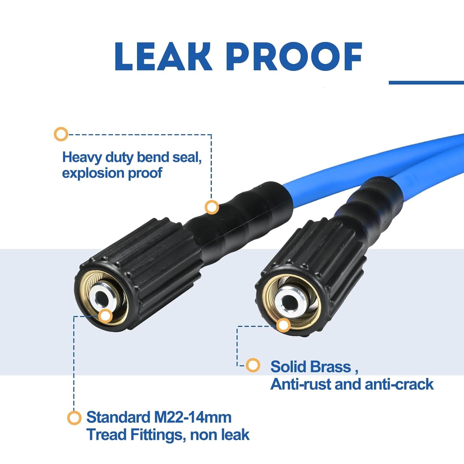 15M 3600PSI Tubo Alta Pressione per Pulitrice ad Alta Pressione con 5 Raccordi Rapidi(M22 x 3/8''), per tubo di lavaggio a pressione a collegamento rapido da 1/4'', Blu