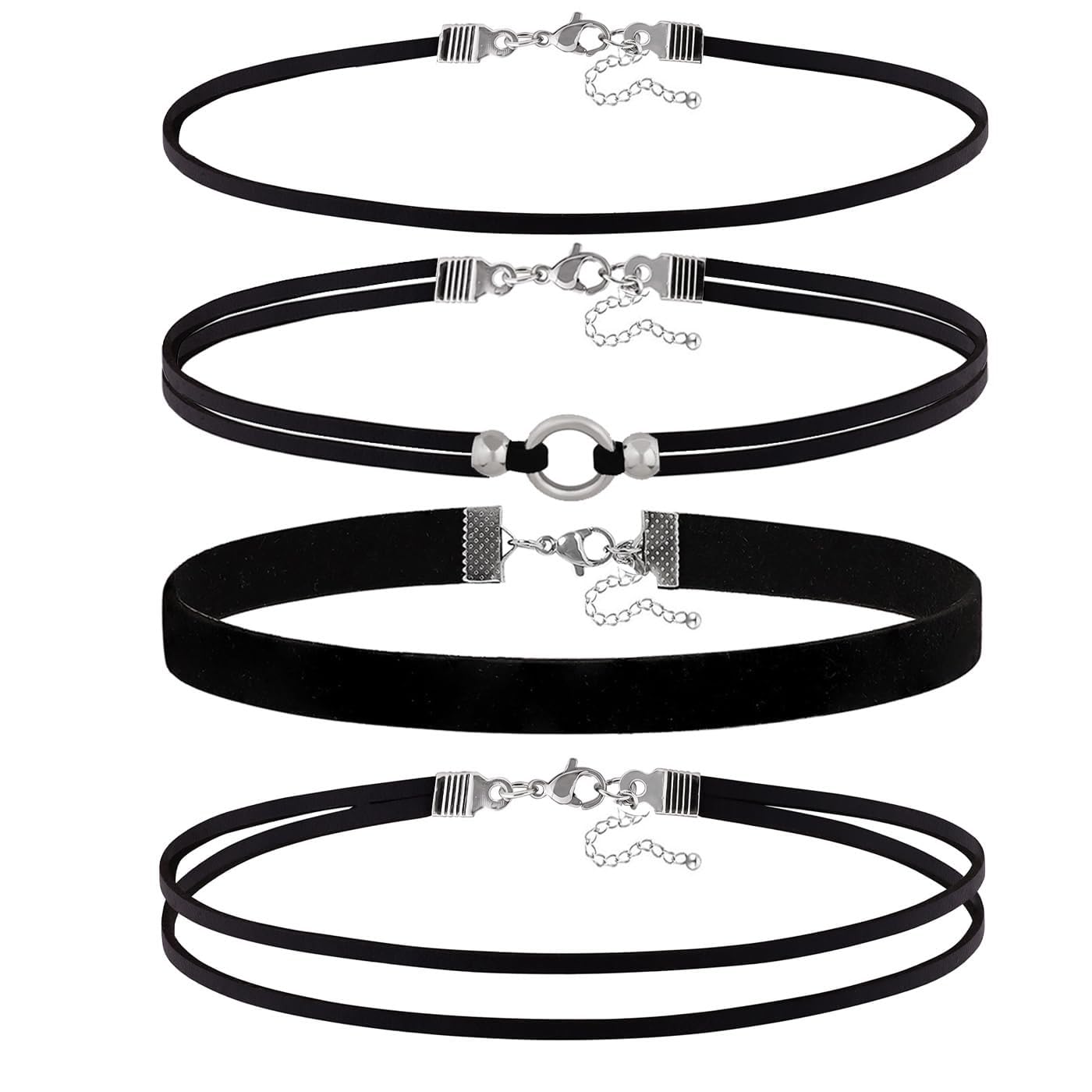 PINCHUAN4PCS Black Choker for Women Black Lace Velvet Chocker Set Layered Classic Choker Necklace Velvet Collar Adjustable Gothic Chokers