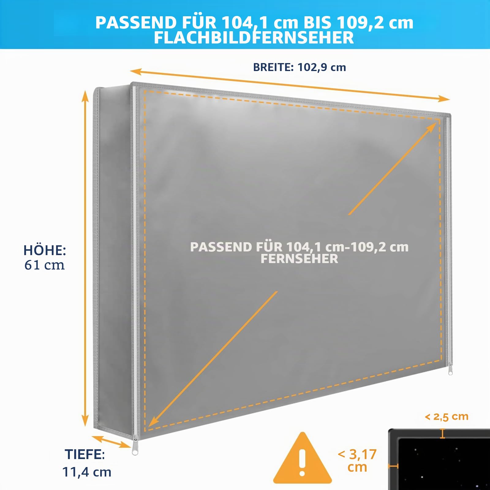 Outdoor TV Abdeckung 40-43 Zoll mit Bodendichtung, 600D wetterfeste TV Displayschutzfolie mit wasserdichtem Reißverschluss, untere Abdeckung passt für die meisten Flachbildfernseher, Halterungen