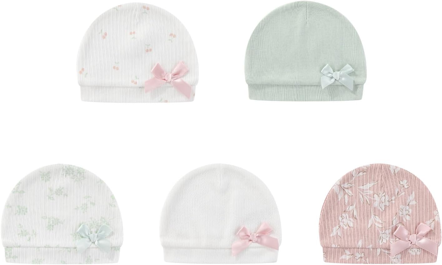 Baby Boy Girls Clothes 2-Way Zip Footed Long Sleeve 100% Cotton,Newborn Caps and Scratch Mittens Set 0-6 Months - Image 6