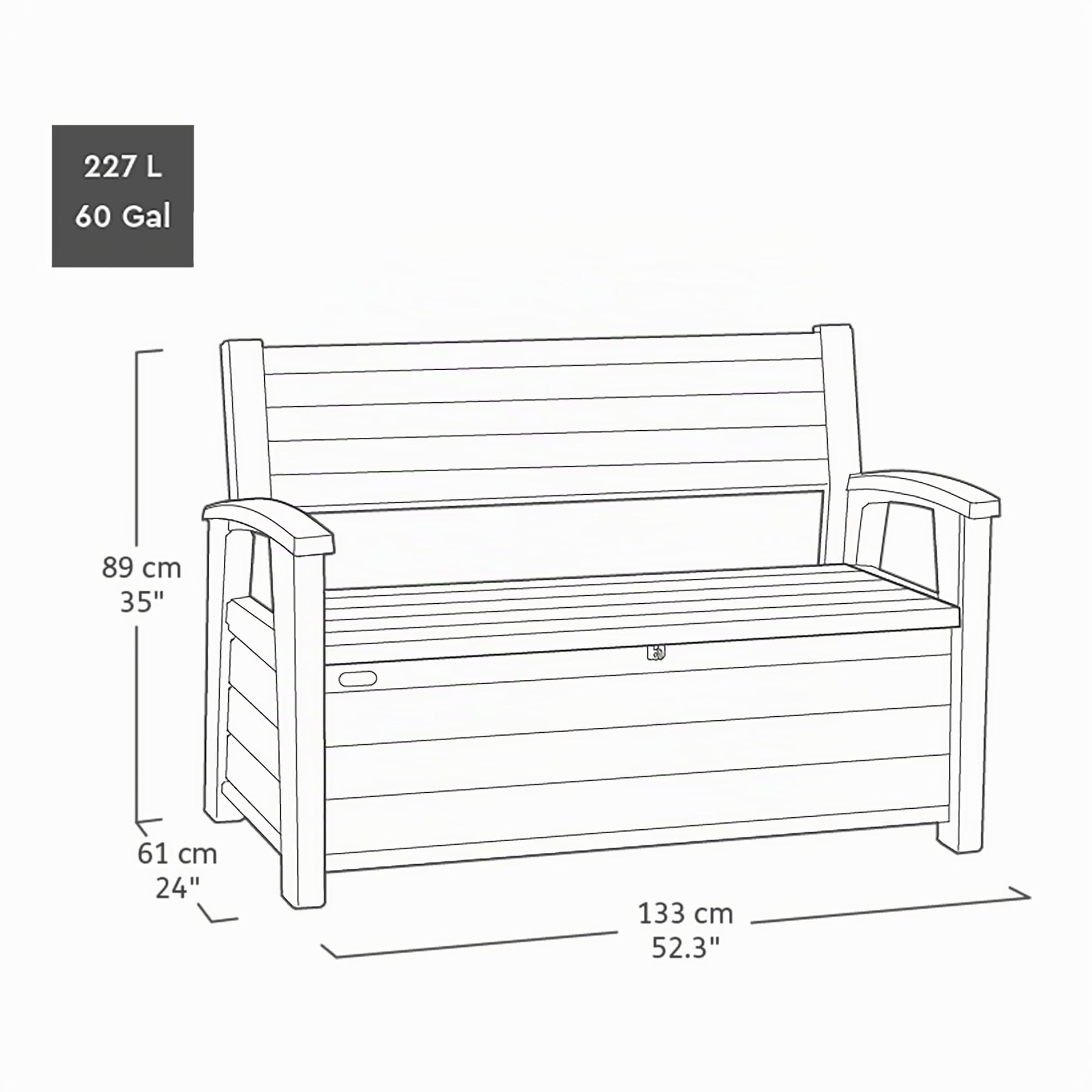 Keter Banc de Rangement Extérieur Deco Coat - 227L de Stockage - Dimensions : 130 x 60 x 85 cm - Résine Résistante aux Intempéries, Finition Bois Rosewood