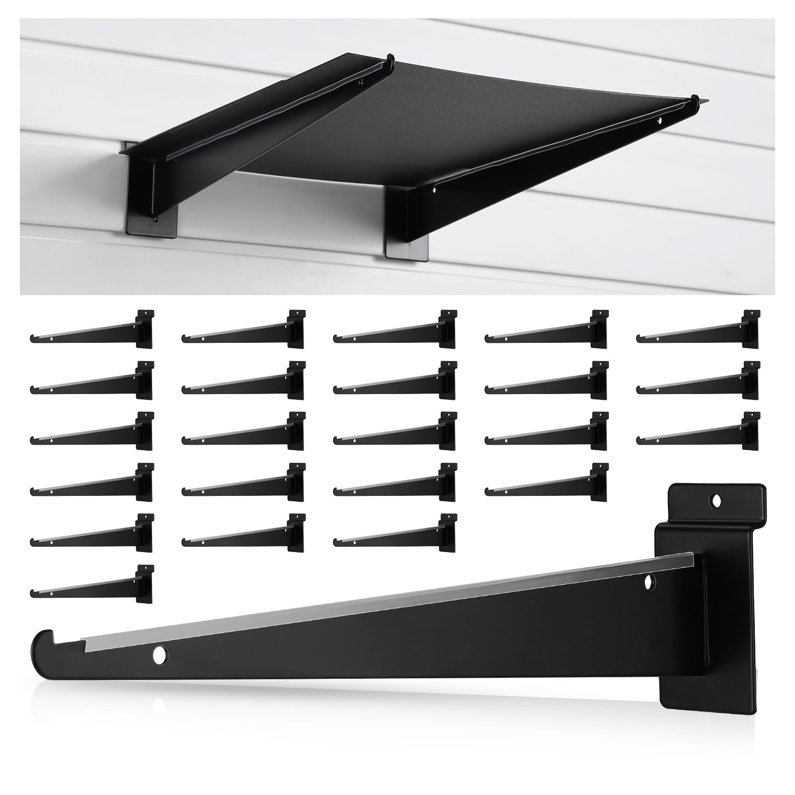 Therwen24 Pcs 15.8" Chrome Slatwall Knife Shelf Bracket with Lip Metal Slatwall Brackets Hooks Slatwall Hanger Heavy Duty Shelf Slatwall Accessories Home Boutique Retailer Display (Black)