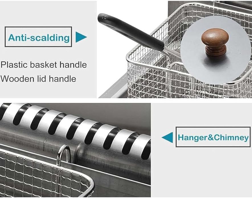 Commercial Deep Fryer - 18L LPG Gas Stainless Steel Countertop Frying Machine with Basket & Lid, Ideal for French Fries, Chicken, Home & Restaurant Cooking