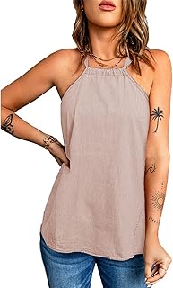 Blusa casual sin mangas, blusa con cuello halter de color, cuello elástico transpirable, nudo en la espalda para el verano para dama