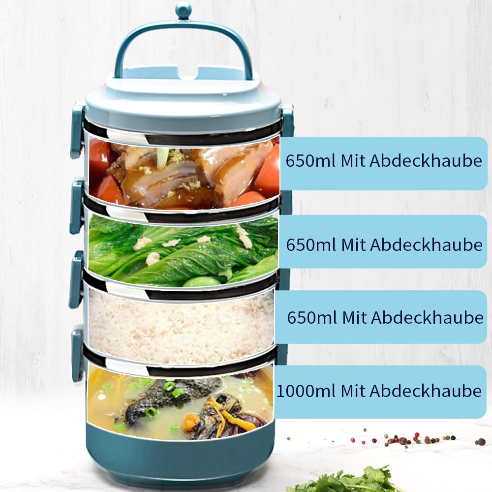 SANQIAHOME 2 Schichten Mehrschichtige stapelbare Edelstahl-Lunchbox,Auslaufsicher,blau