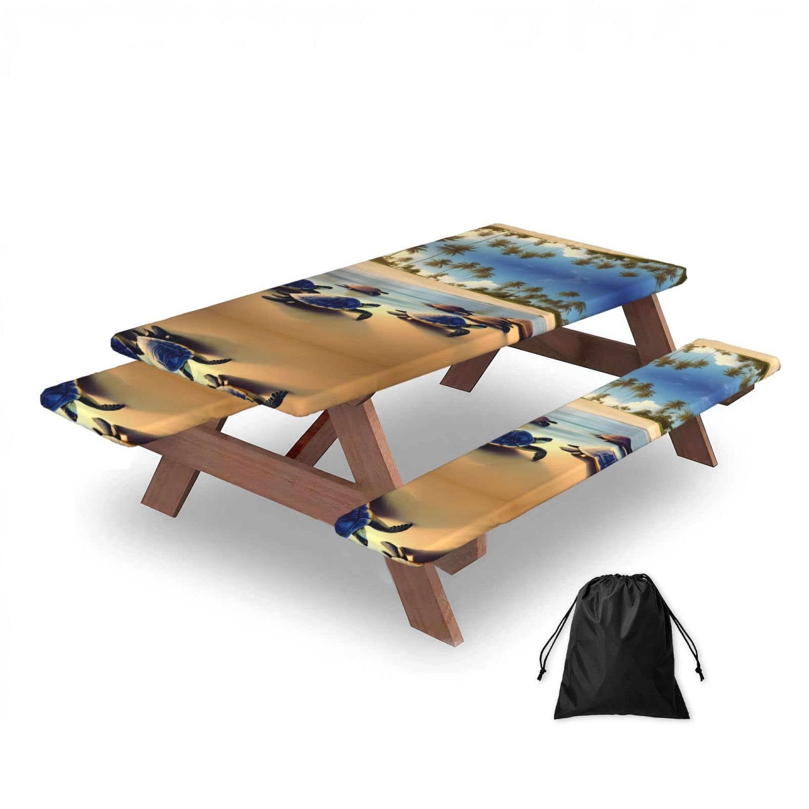 Zqytgfdc Black Turtles On The Beach Rectangular Water-Repellent Picnic Tablecloths, Outdoor Camping, Picnic, Bbq