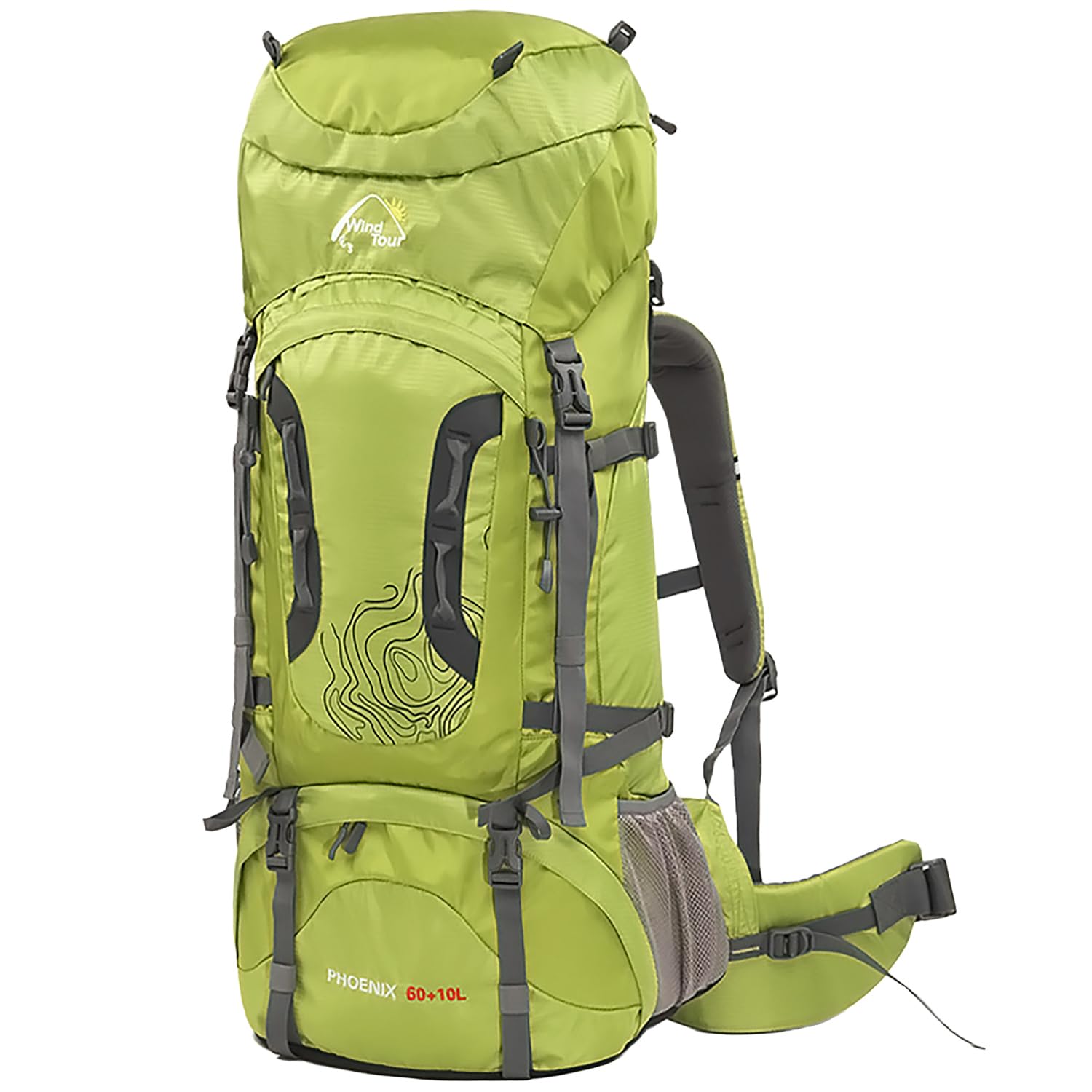 Wind Tour Outdoor 60L Mochila ligera Ripstop impermeable Trekking Bolsa Durable Sport Daypack con cubierta de lluvia para escalada senderismo ciclismo alpinismo (verde)