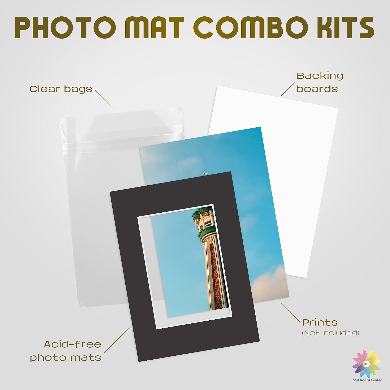Mat Board Center, 5 Pack 5x7 Black Picture Mat Board Kit for 3.5x5 Photo