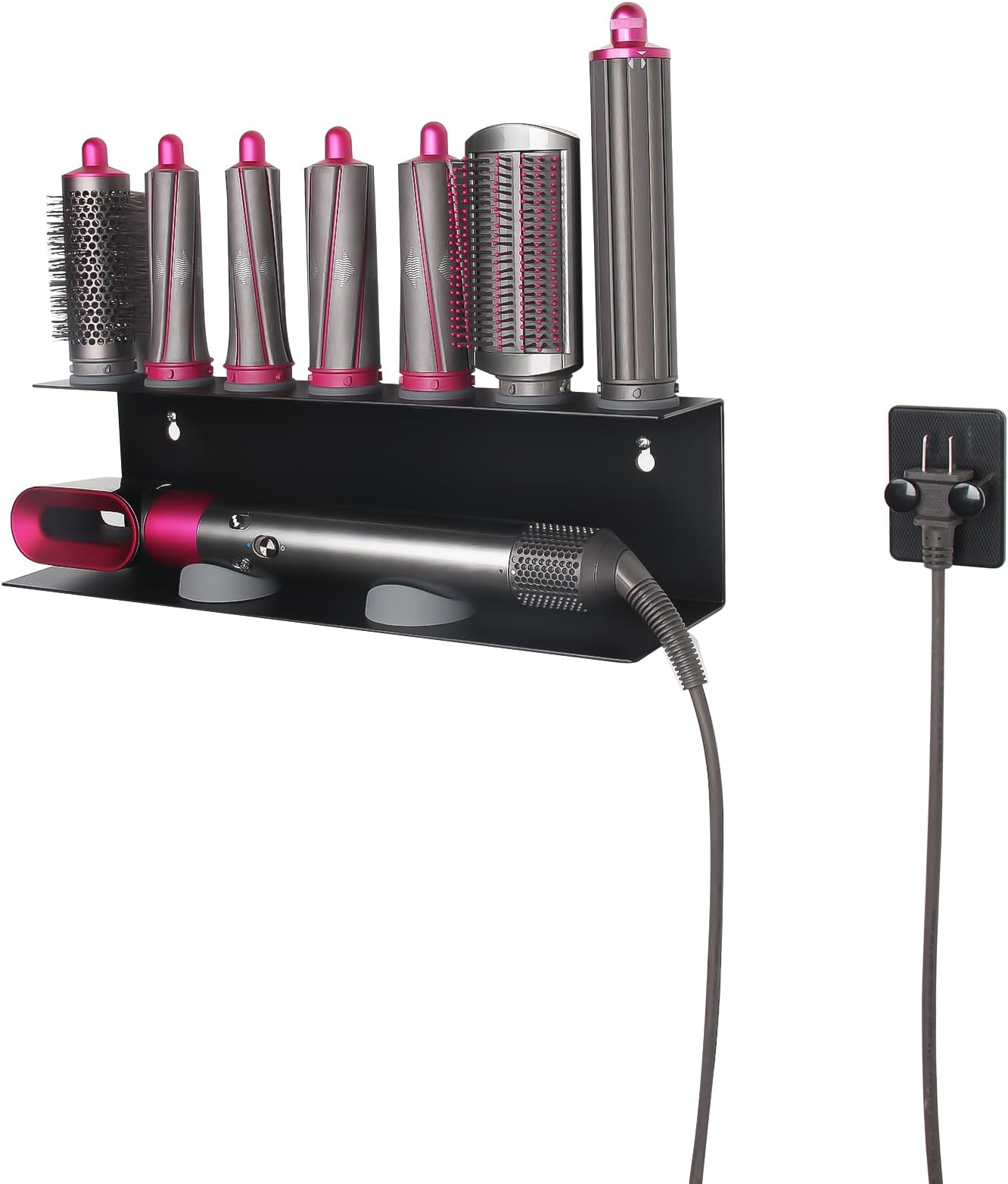 Affogato Wall Mount Holder Compatible with Dyson Airwrap Styler Storage Holder for Accessories Organizer Rack Stand for Wand Barrels Brushes, 7-Slots, Black