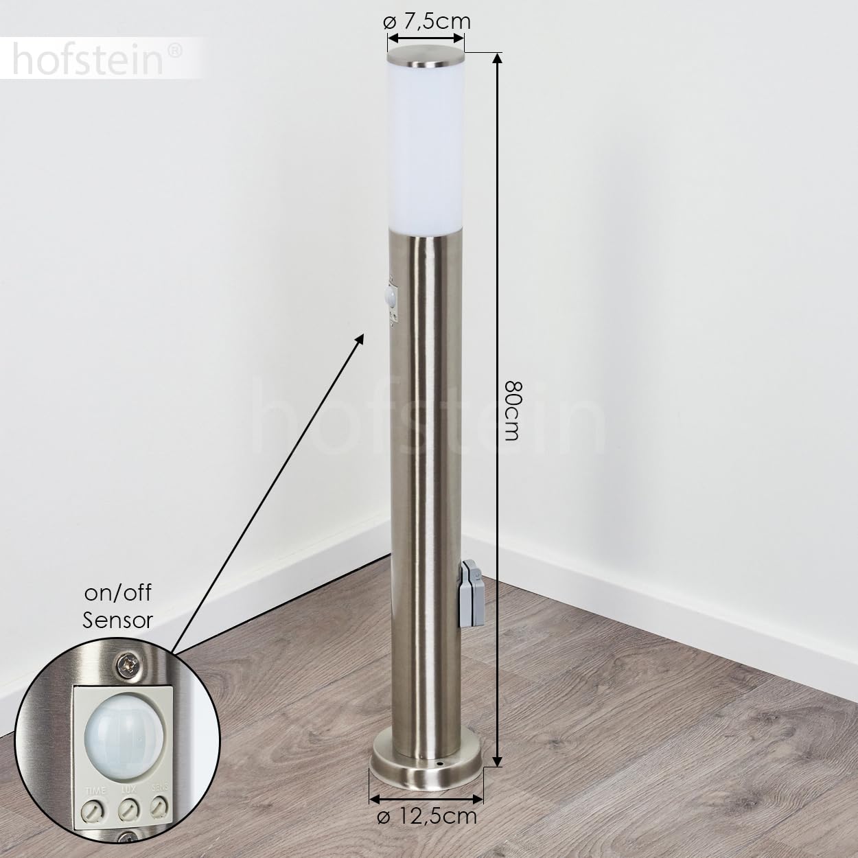 HOFSTEIN Caserta lampa zewnętrzna z czujnikiem ruchu, nowoczesna lampa cokołowa z metalu/tworzywa sztucznego w kolorze niklu/bieli, lampa ścieżkowa 80 cm, lampa ogrodowa, E27, oświetlenie ogrodowe
