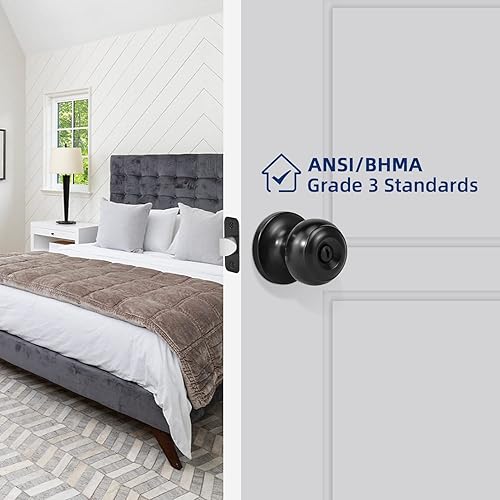 Miniatura 5 de Pomo de puerta de privacidad, cerradura de puerta interior sin llave, cerradura de bola plana sin llave para dormitorio derecho e izquierdo, baño,