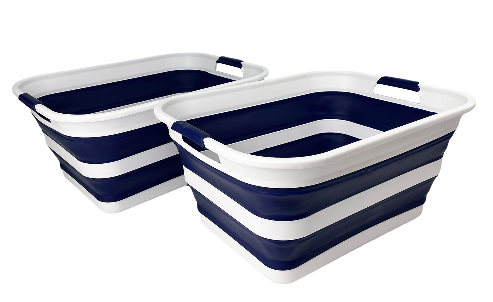 SAMMART Collapsible Plastic Laundry Basket with Handle/Foldable Pop Up Storage Hamper/Portable Laundry Organizer-Space Saving Washing Tub/Household Storage (White/Starry Blue, 42L (Set of 2))