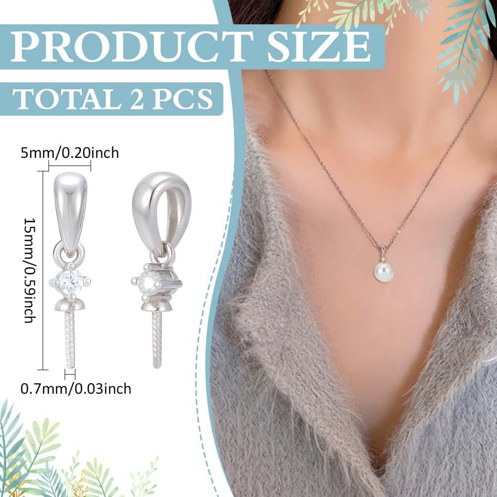 CRAFTYMELODY 2Pcs Eye Pin Bail Peg Sterling Silver Screw Eye Pinch Bail Platinum Cup Pearl Connector for Half Drilled Beads Charms Pendants Jewelry Making Earring Necklace Bracelet DIY Craft