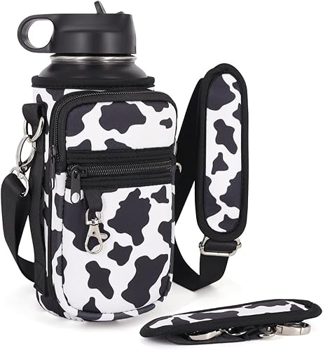 Soporte para botella de agua de 32 onzas, 40 onzas, 64 onzas, funda cruzada aislada para botella de agua con correa acolchada y 2 bolsillos para