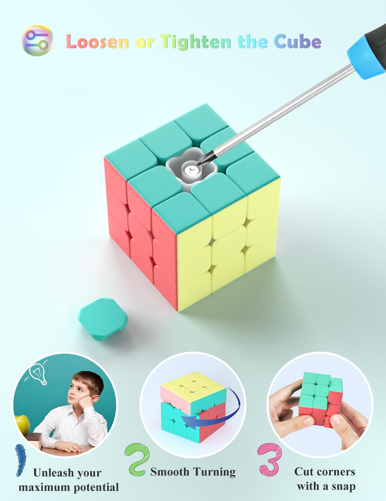 ROXENDA Speed Cube 3x3 Stickerless, Cubo Magico 3x3x3 Professionale, 3D Puzzle Rompicapo per Adulti e Bambini, Cubo Magico di Puzzle Bambini Adolescenti Adulti (3x3x3)