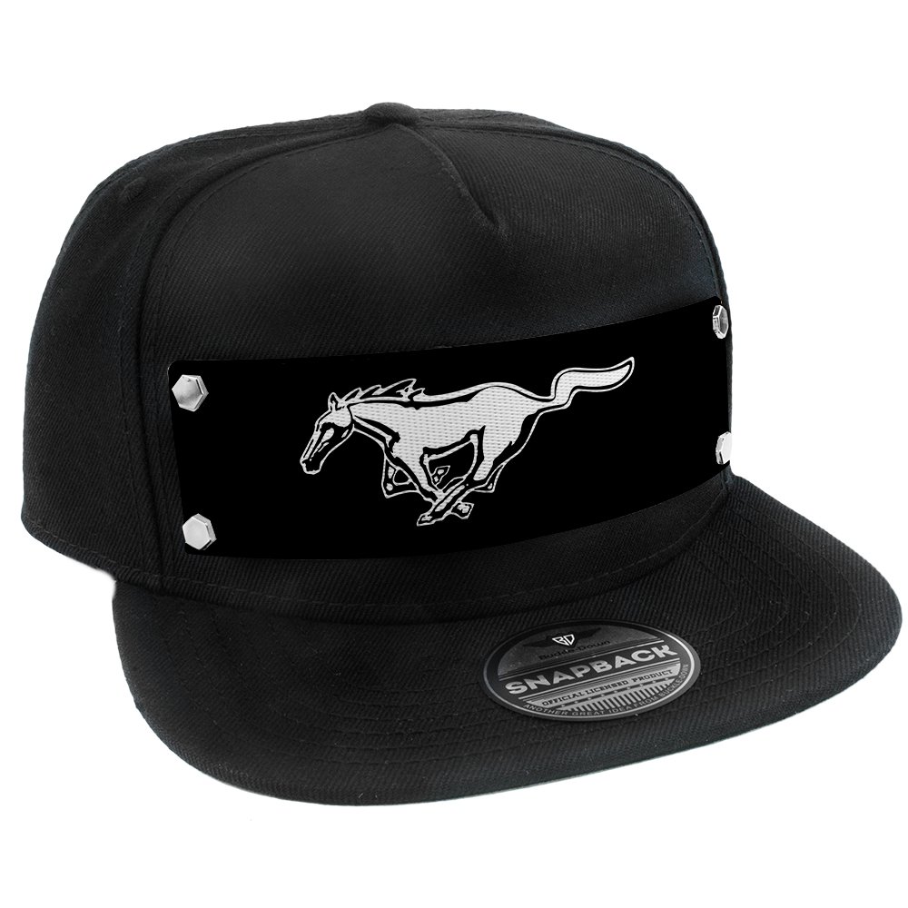 Buckle-Down Men's Snapback Hat-Mustang Pony Logo White/Black, Multicolor, One Size