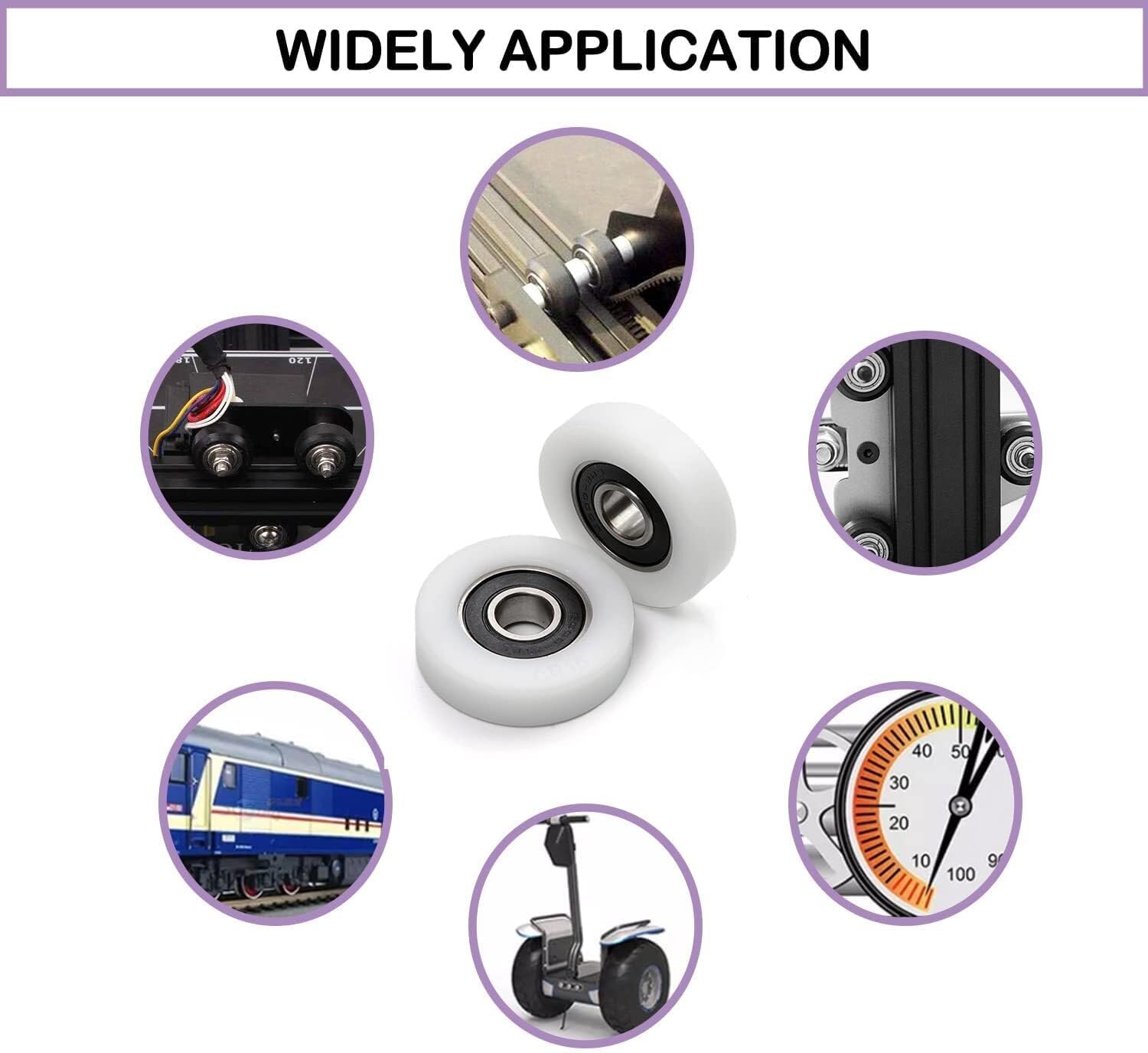Bearings, Roller,Flat WRoller,Pulley,Flat Wheel, Nylon Roll 608Z Bearing Pulley Flat Wheel, 8mm ID 32mm OD 12mm Thickness, Plastic Nylon Roller Idler Bearing Pulley Sliding Conveyor Wheel for Furnitu