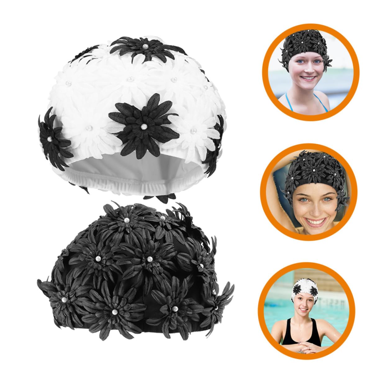 BESTonZON Gorro De Natación para Mujer con Floral Protección del Cabello Gorro Elástico para Piscina para Pelo Accesorio De Natación Cómodo Y Portátil