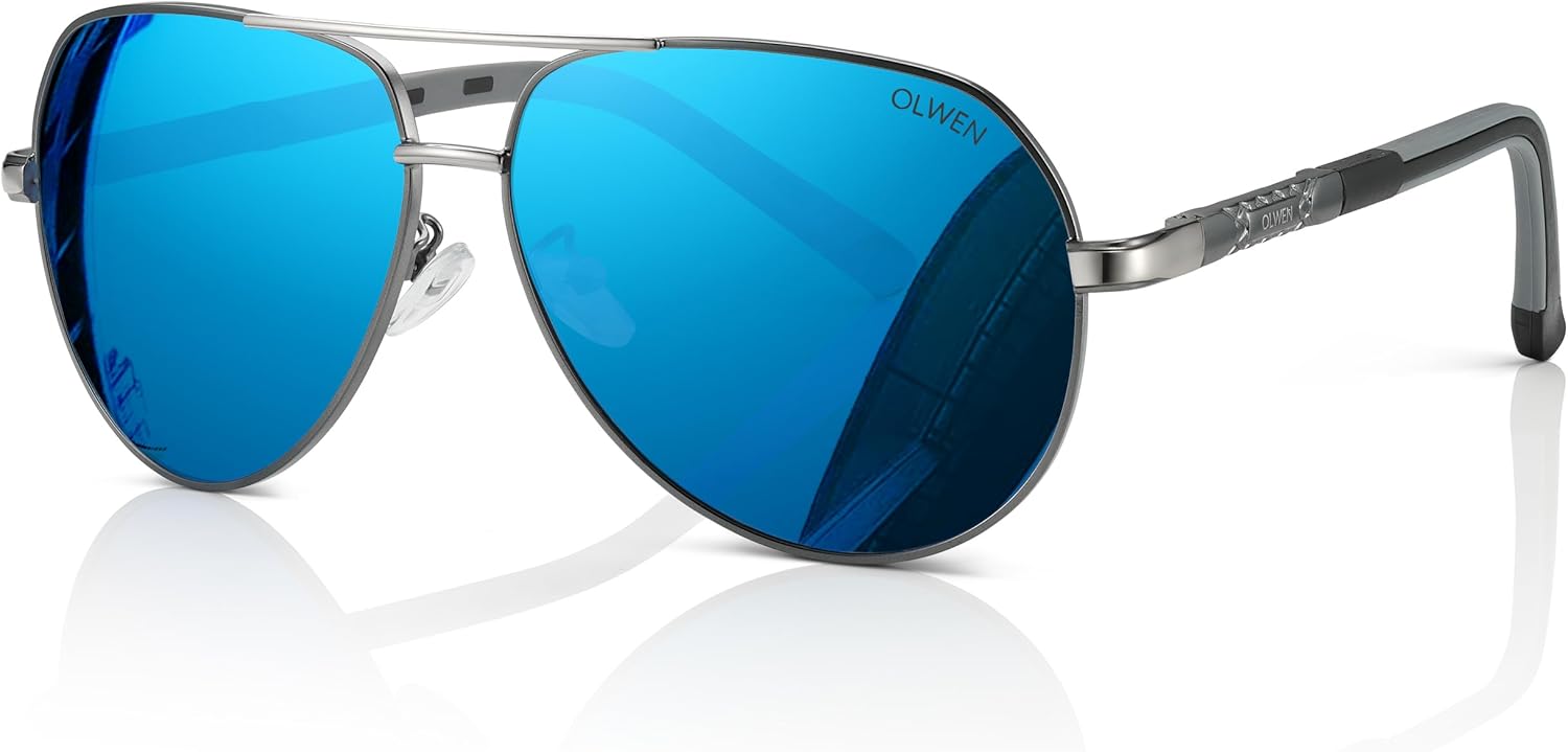 Olwen XXL Aviator Sunglasses For Large Heads (Polarized), Extra Large, Big and Tall, XL + Free Hard Case