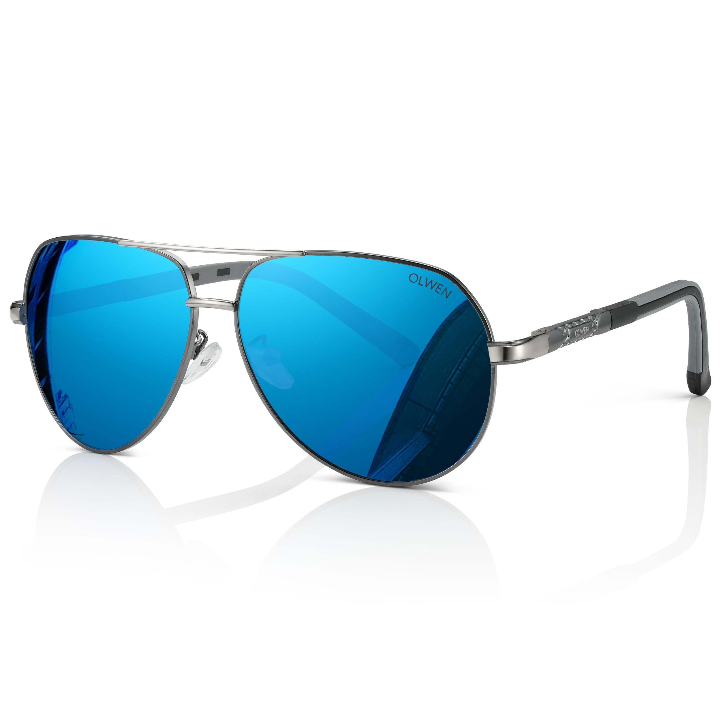 Olwen Oversized Aviator Sunglasses For Large Heads (Polarized), Extra Large, Big and Tall, XL + Free Hard Case (Blue Mirror, XXL, 67mm)