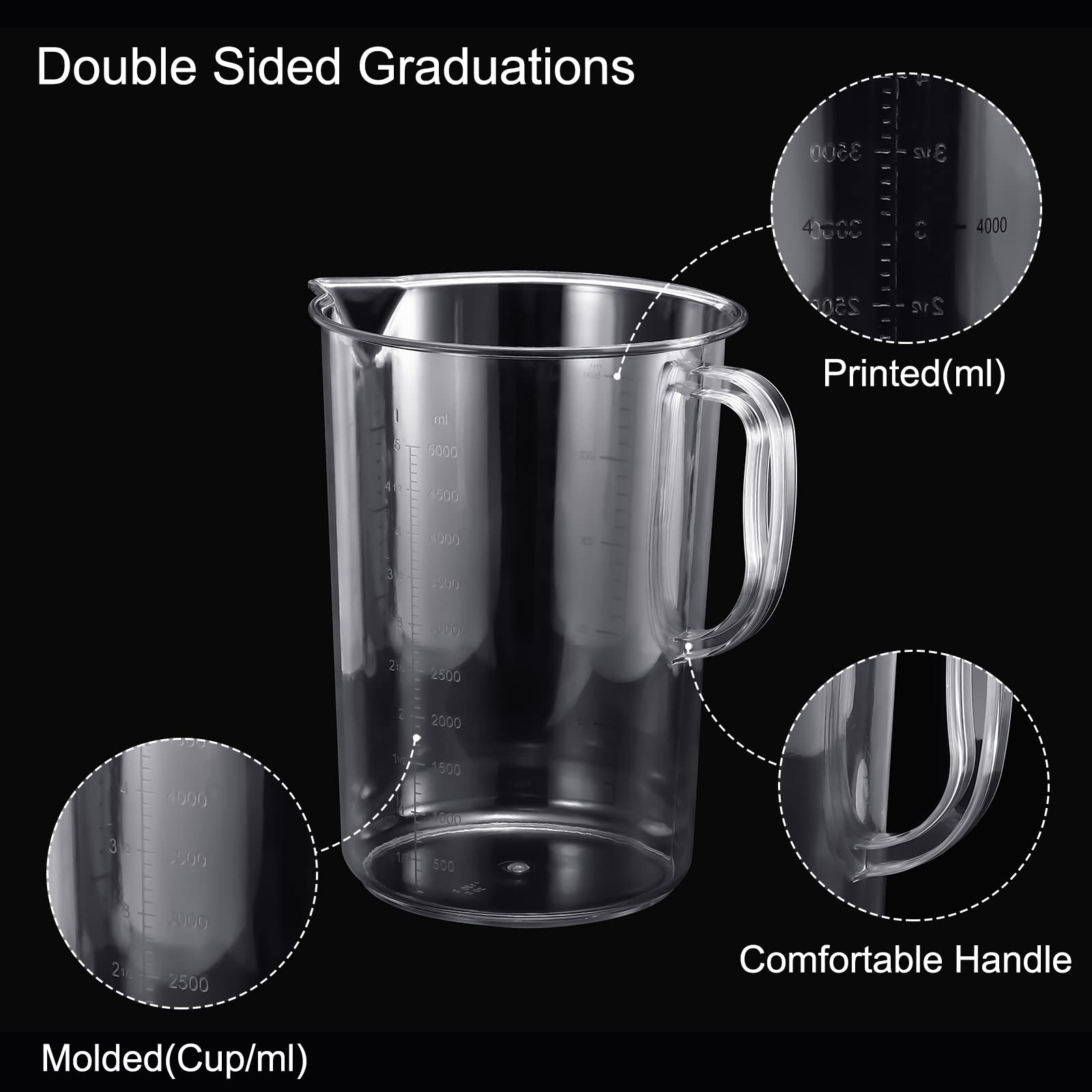 PATIKIL Graduado Vaso, 5000ml PC Plástico Líquido Medidora Taza Doble Lado Graduaciones con Mango Caño para Laboratorio Cocina Hogar