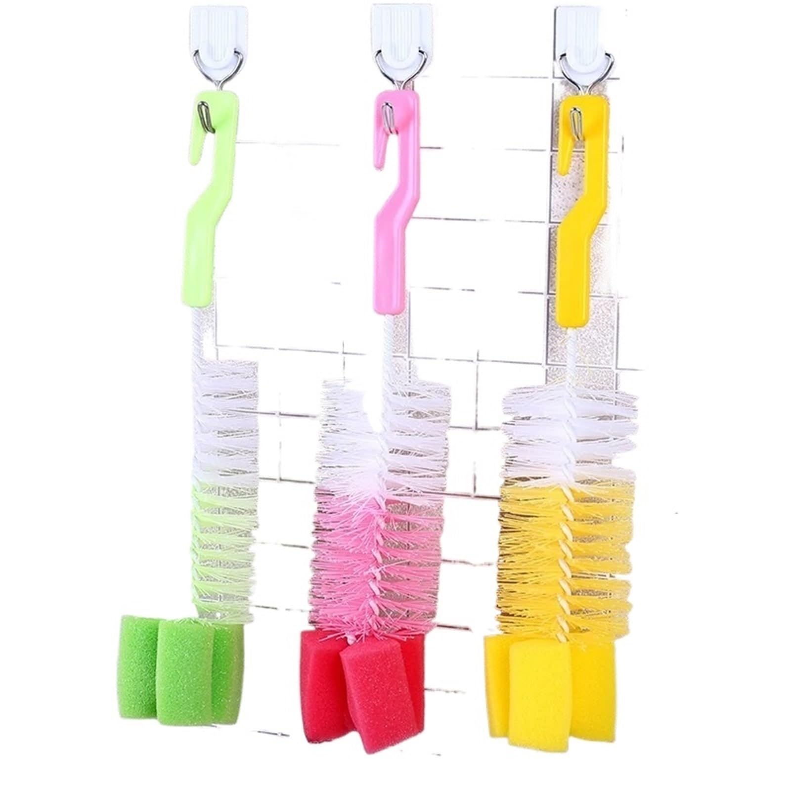 Flaschenbürste Multifunktionale Flaschenbürste mit langem Griff, feines Haar, Schwamm, Reinigung, Haushaltsgeschirrspüler, Werkzeug für die Küche(2PCS-Mixed Color)