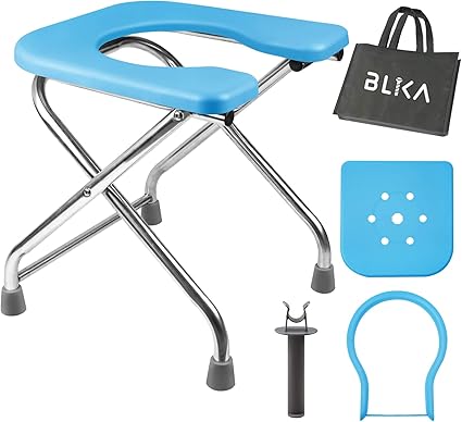 BLIKA U Shaped Portable Toilet for Camping, 400LBS XL Stainless Steel Truck Toilet, Folding Portable Potty for Adults, RoadTrip, Travel, Car