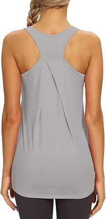 Mippo Womens Long Workout Tops Racerback Athletic Yoga Tank Pilates Shirts | Sleeveless, Loose Fit, Soft and Breathe, Gym, Running, High Neck Tank Tops for Women