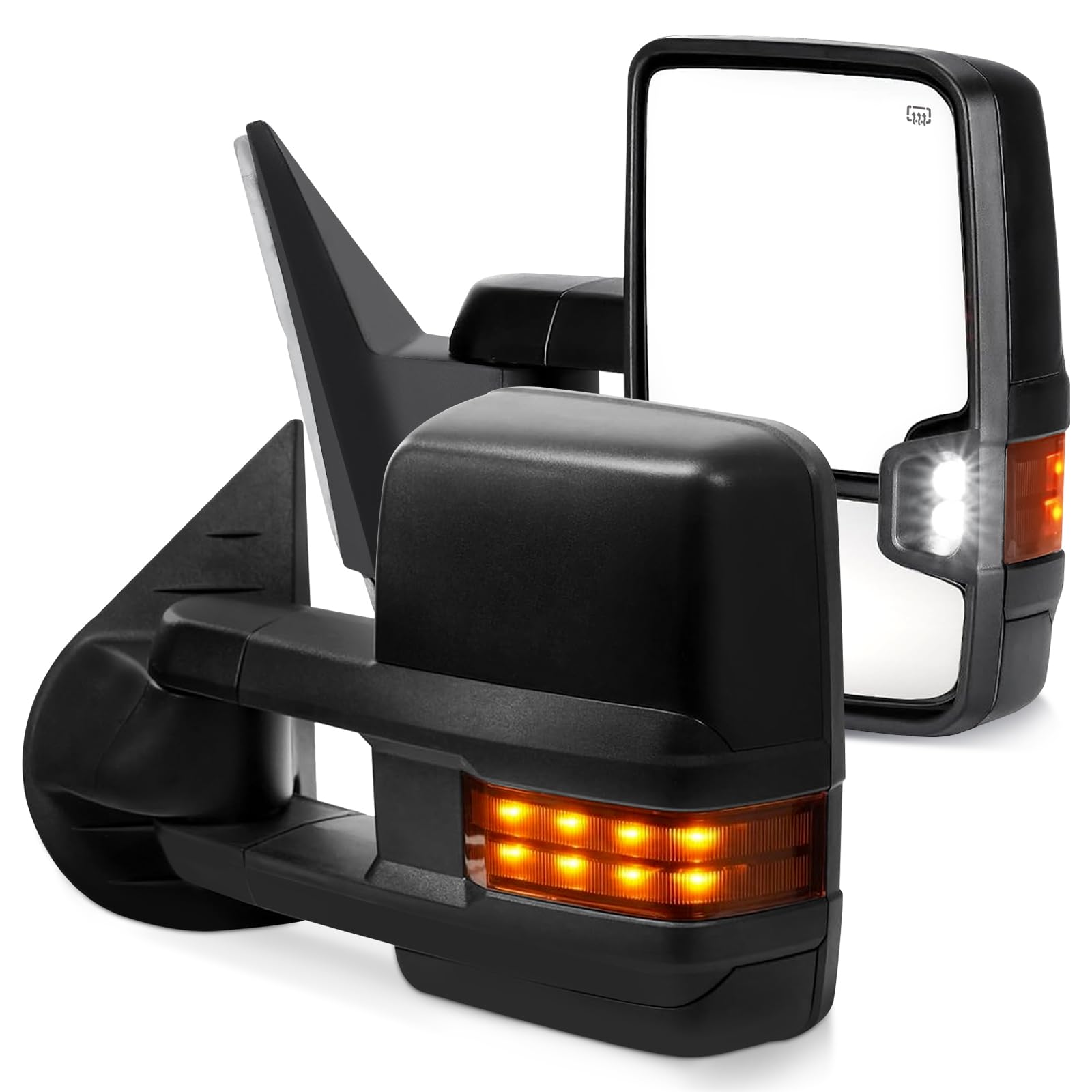Towing Mirrors Compatible with 2003-2007 Chevy Silverado GMC Sierra 1500 2500 HD 3500 (2007 for Classic Models）Tahoe Suburban Power Heated Amber Turn Signal Manual Folding Pair Set