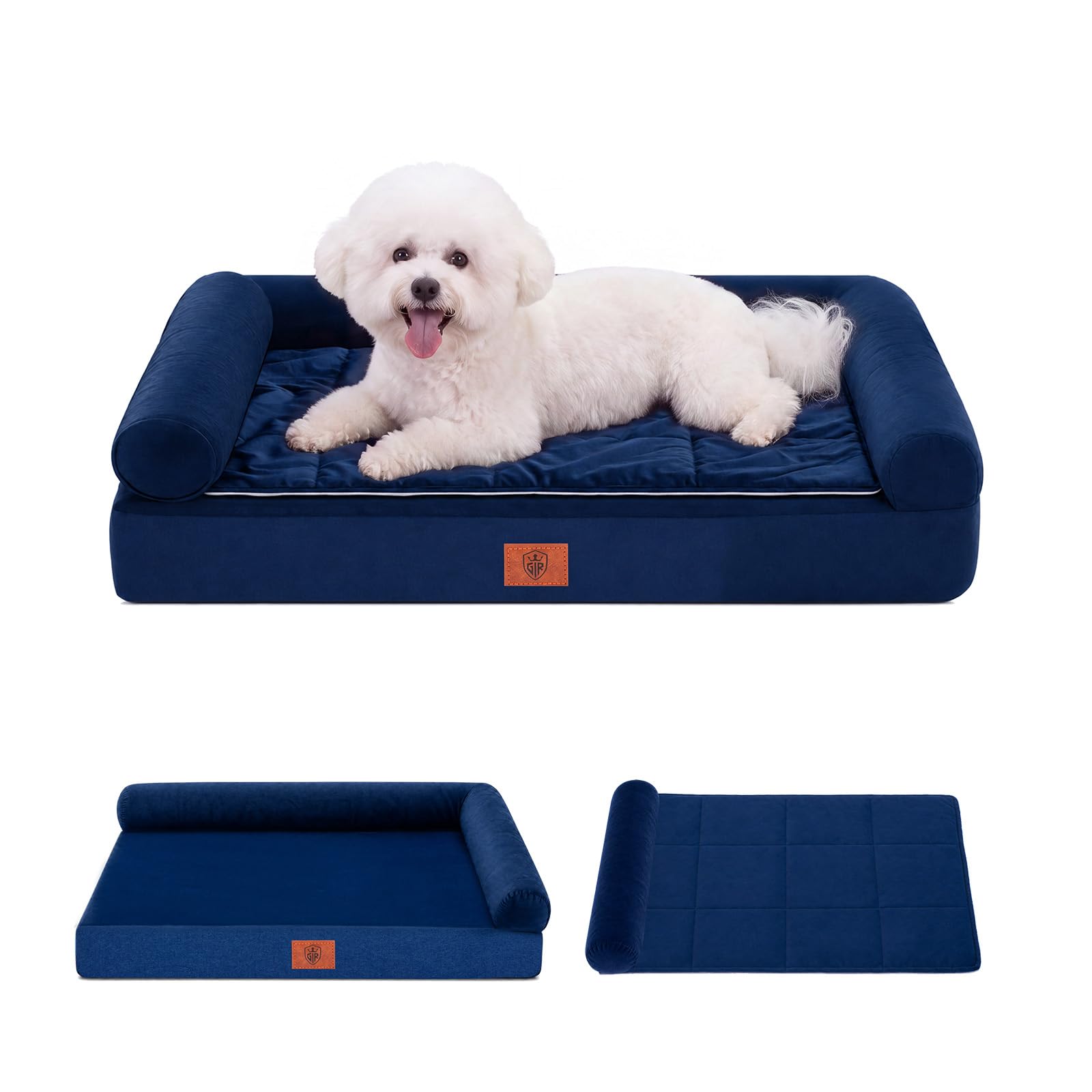 GTPLAYER Small Dog Bed Sofa Washable Orthopedic Dog Beds Blue 60*45*14CM