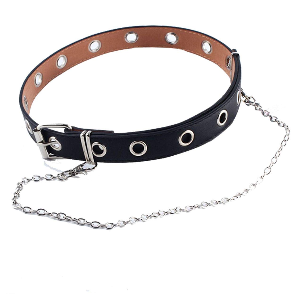 Byfri Women's Black & Single Row Fashion Single Eyelet Grommet Pu Leather Belt Hollow Rivets Punk Belt Adjustable Waist Belt Single Prong Belt Buckle For Black