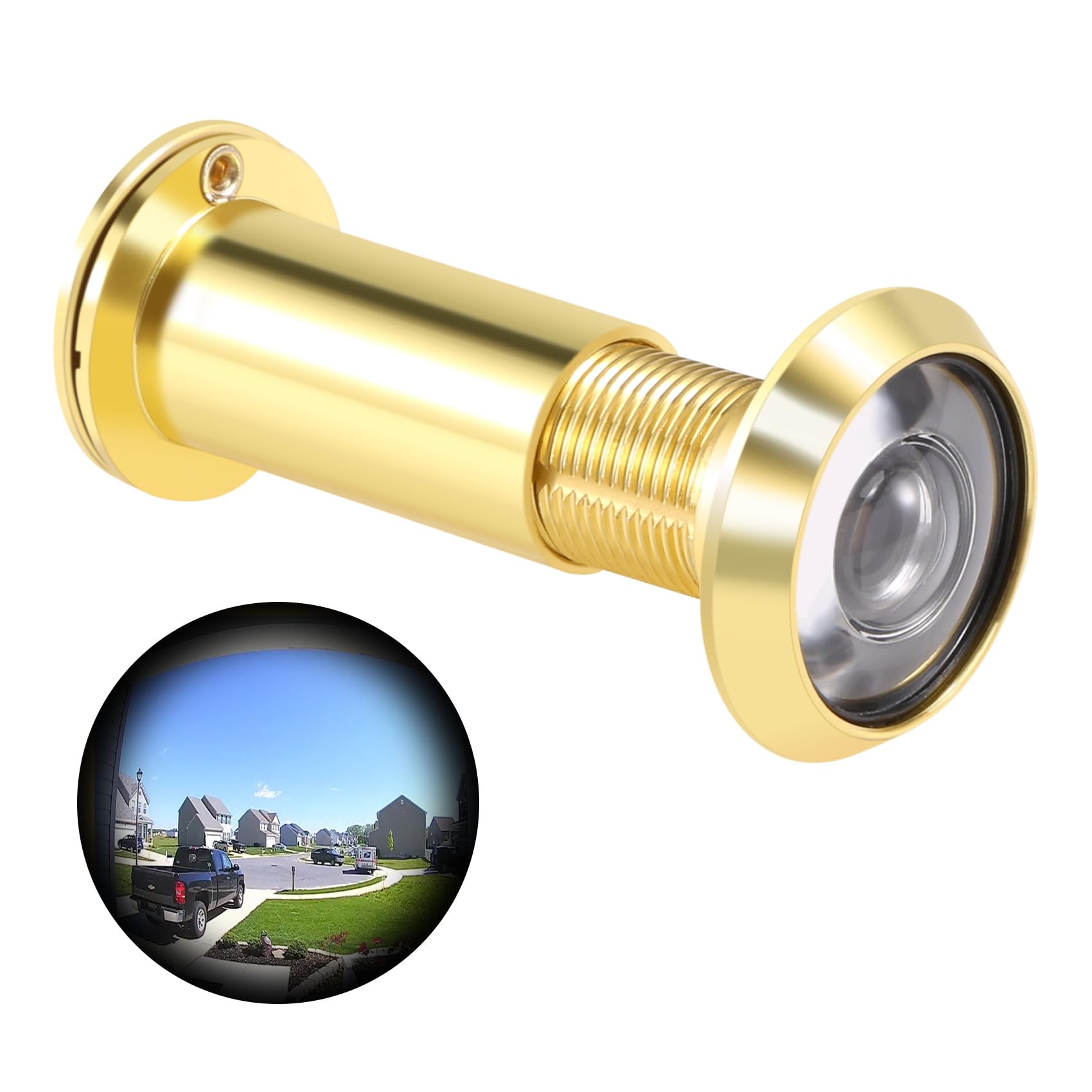 Qyrugcxs Gold 200 Degree Retractable 36-58Mm Security Door Viewer Peephole Peep Hole Spyhole + Cover,