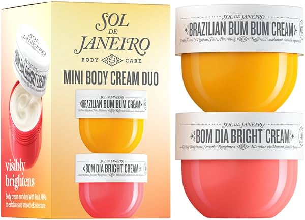 Set de prueba dúo de cremas corporales mini Sol de Janeiro Brazilian Bum Bum y Bom Dia Bright | Tamaño de viaje, minis de belleza, set de 2 piezas de 25 mL, valor de $24
