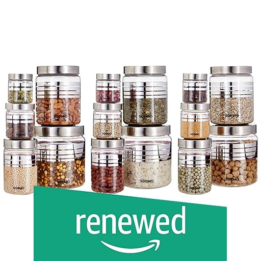 Solimo Plastic Container Set, 15-Piece, Stainless Steel Lids