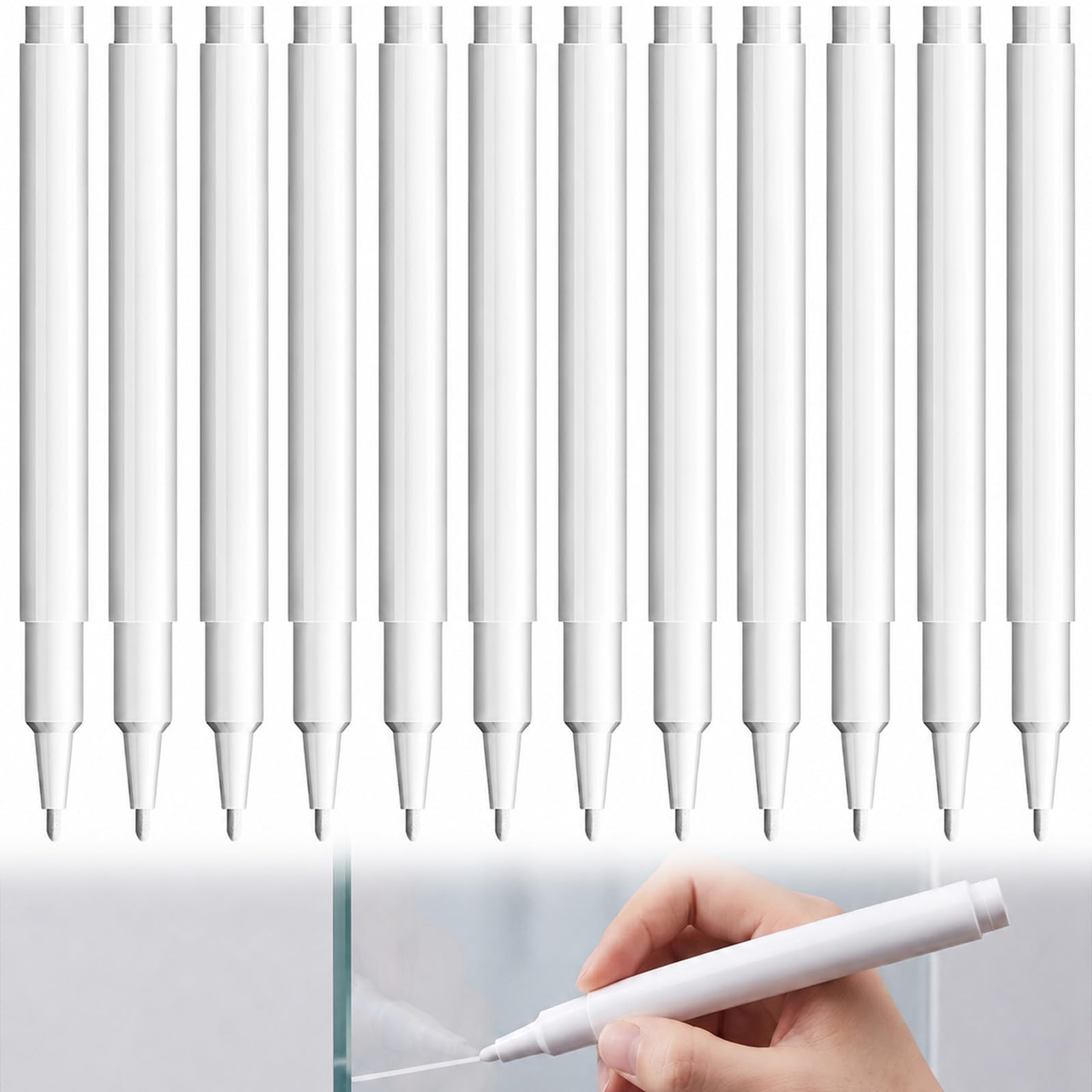 Avvchuy 12 Pcs White Permanent Marker Pen, 1.0mm Tip Waterproof White Fabric Paint Markers, Quick Dry Acrylic Pen for Clothes, Glass, Wood, Ceramic